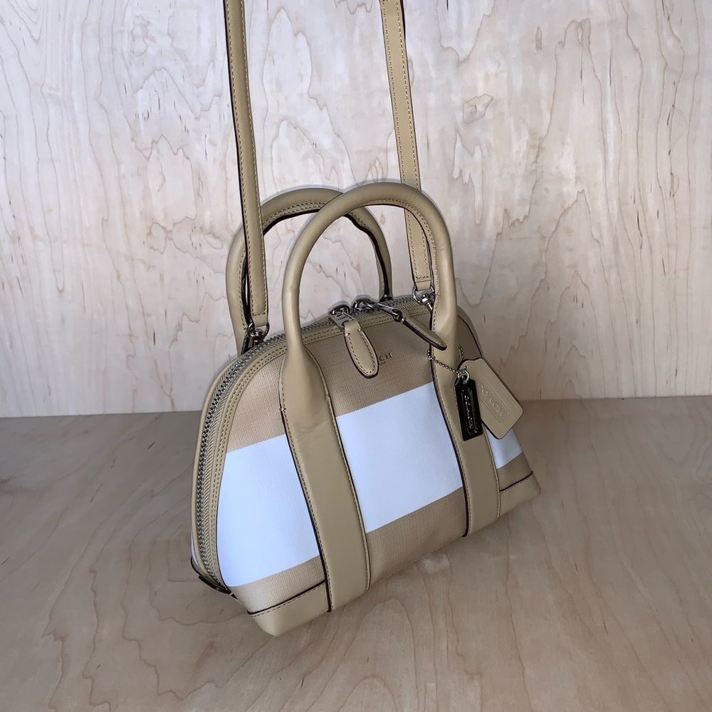 COACH TAN BLEECKER STRIPED MINI PRESTON SATCHEL - Picture 9 of 16
